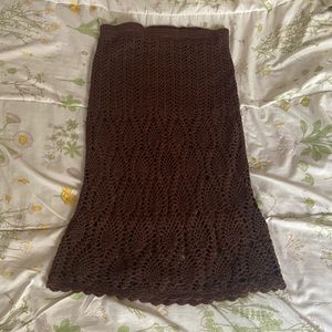 Brown Knit Midi Skirt